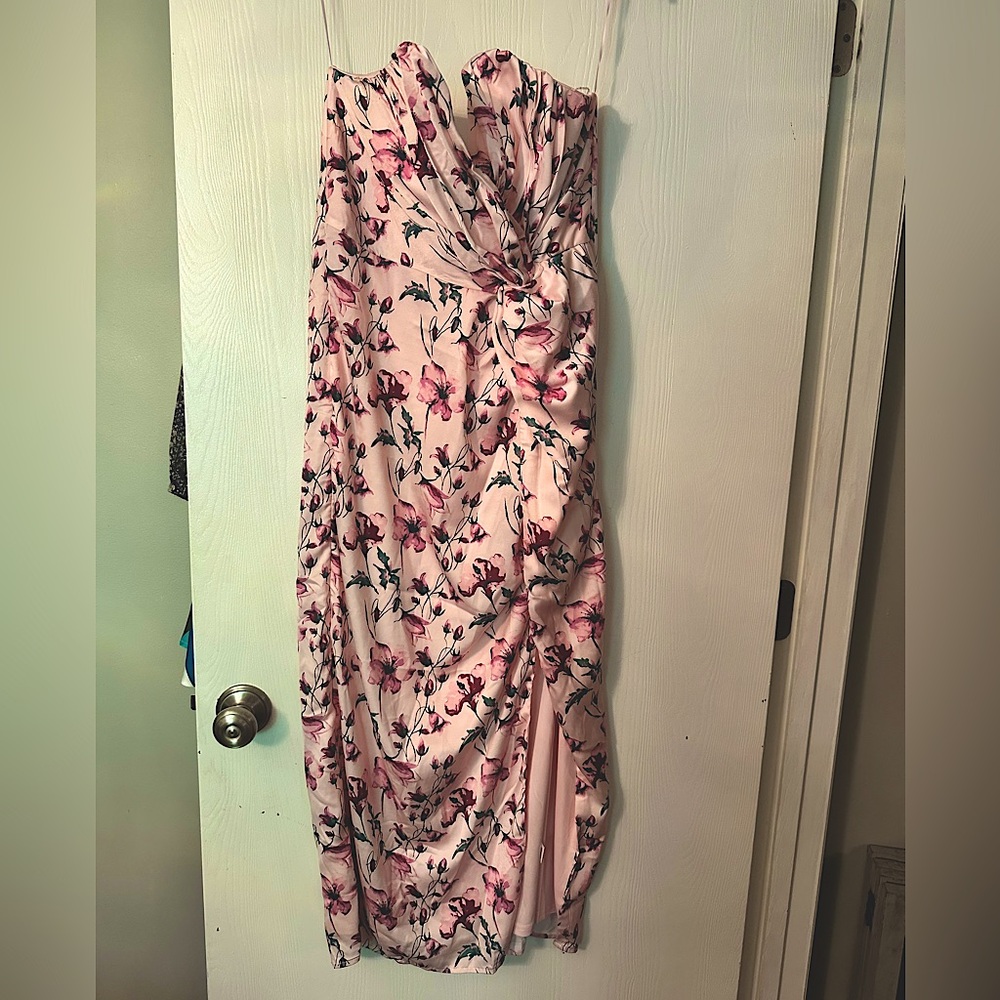 Brand new, never worn, pink floral silky dress